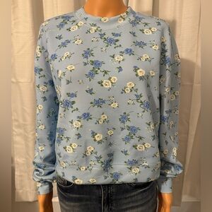 Pretty As Revival size XS blue floral pullover cropped sweatshirt new